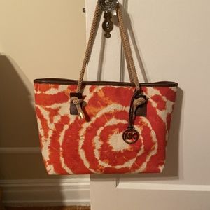 MICHAEL KORS CANVAS TOTE w/ LEATHER TRIM